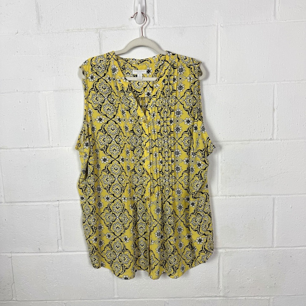 Charter Club Sleeveless Top Plus Size 3X Yellow Floral Medallion Maximalist
